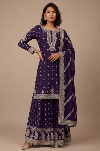 Purple heavy silk blend  cording sequence embroidered celebration salwar suit