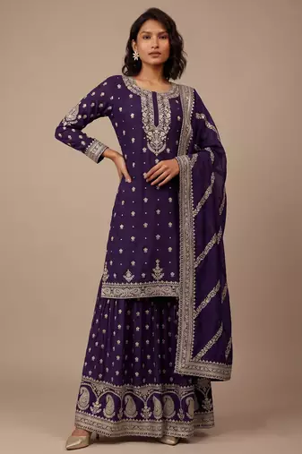 Purple heavy silk blend  cording sequence embroidered celebration salwar suit