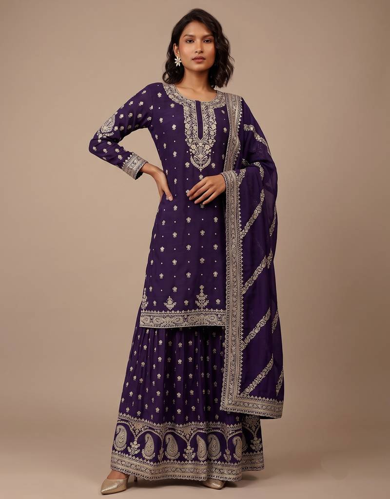Purple heavy silk blend  cording sequence embroidered celebration salwar suit