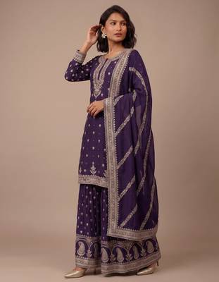 Purple heavy silk blend  cording sequence embroidered celebration salwar suit 2