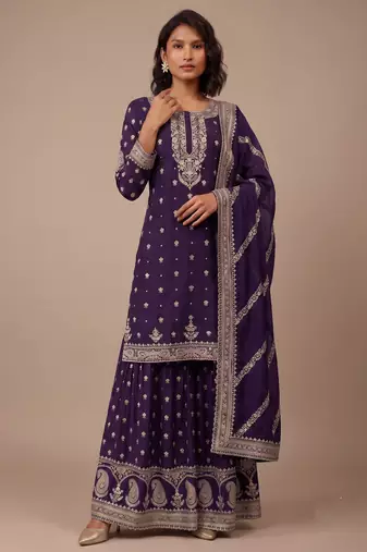 Purple heavy silk blend  cording sequence embroidered celebration salwar suit