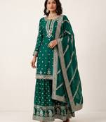 Teal green heavy silk blend cording sequence embroidered designer salwar suit