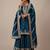 Teal blue heavy silk blend cording embroidered party wear salwar suit