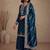 Teal blue heavy silk blend cording embroidered party wear salwar suit
