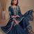 Teal blue heavy silk blend cording embroidered party wear salwar suit