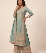 Blue heavy vichitra silk sequence cording embroidered salwar suit