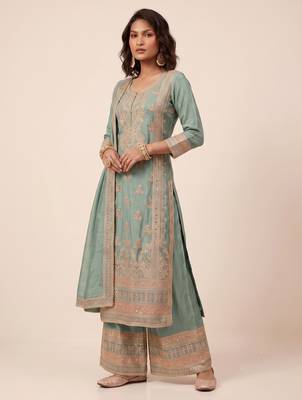 Blue heavy vichitra silk sequence cording embroidered salwar suit 2