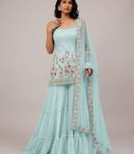 Sky blue heavy faux georgette embroidered butterfly net salwar suit