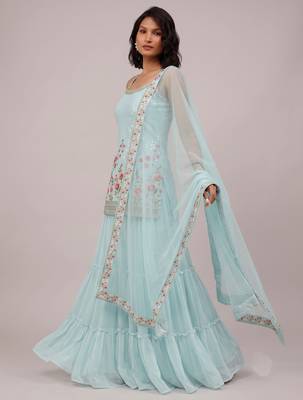 Sky blue heavy faux georgette embroidered butterfly net salwar suit 3
