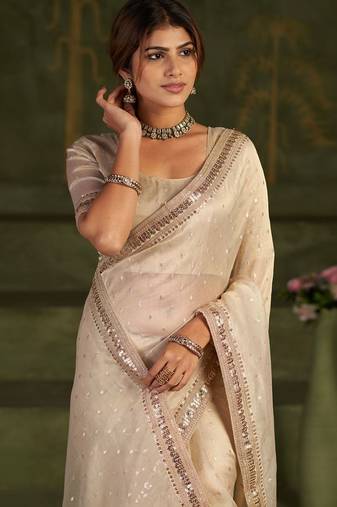 Embellished Sequinned Organza Heavy Work Bhagalpuri Saree