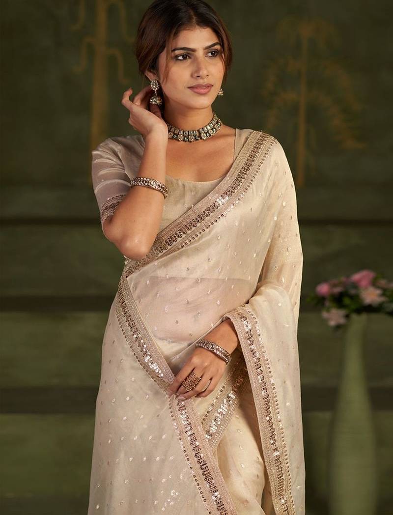 Embellished Sequinned Organza Heavy Work Bhagalpuri Saree
