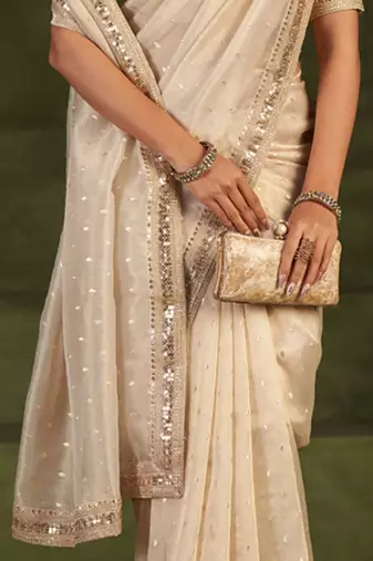 Embellished Sequinned Organza Heavy Work Bhagalpuri Saree
