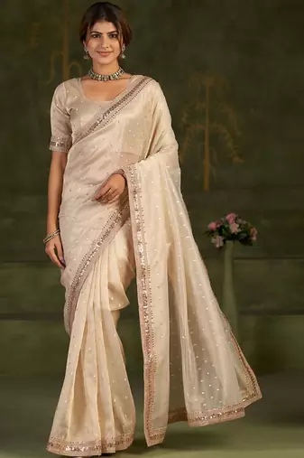 Embellished Sequinned Organza Heavy Work Bhagalpuri Saree