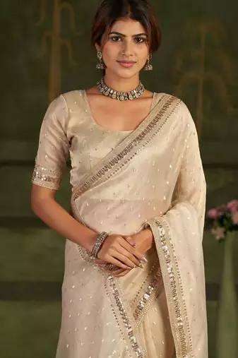 Embellished Sequinned Organza Heavy Work Bhagalpuri Saree