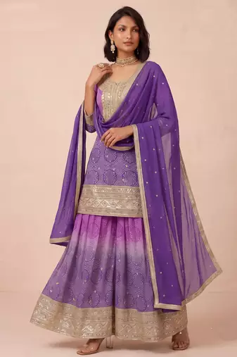 Purple heavy chinon digital print sequence embroidered salwar suit