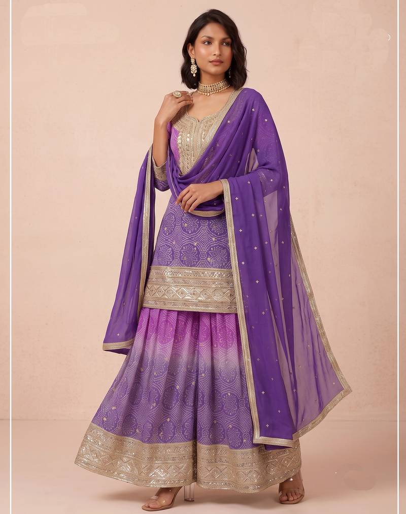 Purple heavy chinon digital print sequence embroidered salwar suit