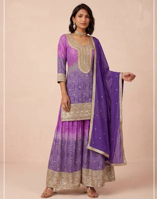 Purple heavy chinon digital print sequence embroidered salwar suit 2