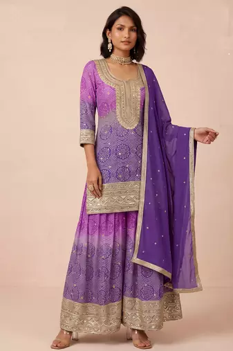 Purple heavy chinon digital print sequence embroidered salwar suit
