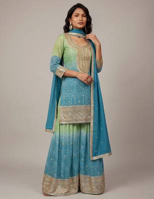 Multicolor heavy chinon digital print festive embroidered salwar suit 1