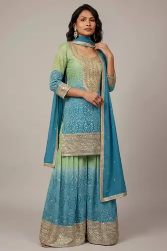 Multicolor heavy chinon digital print festive embroidered salwar suit