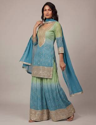 Multicolor heavy chinon digital print festive embroidered salwar suit 2