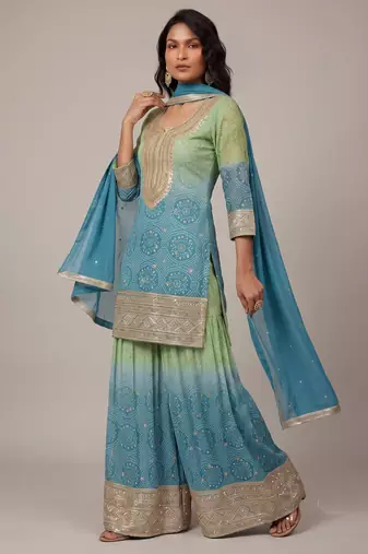 Multicolor heavy chinon digital print festive embroidered salwar suit