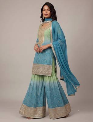 Multicolor heavy chinon digital print festive embroidered salwar suit 3