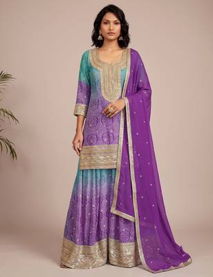 Multicolor heavy chinon artistic print sequence party wear salwar suit 1