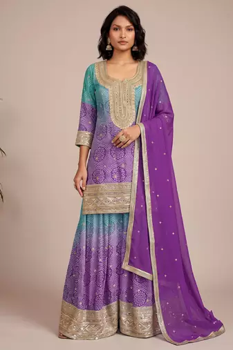 Multicolor heavy chinon artistic print sequence party wear salwar suit