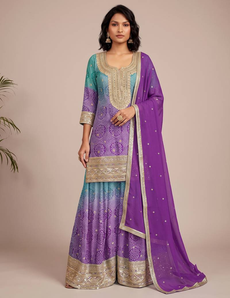 Multicolor heavy chinon artistic print sequence party wear salwar suit