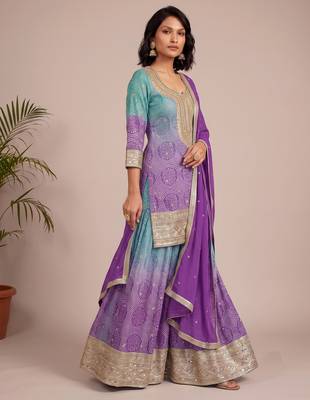 Multicolor heavy chinon artistic print sequence party wear salwar suit 3