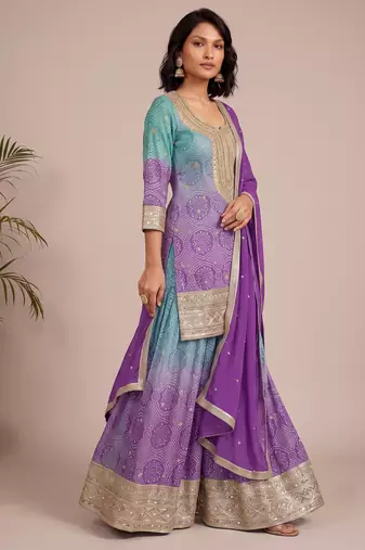 Multicolor heavy chinon artistic print sequence party wear salwar suit