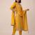 Yellow pure viscose jacquard jari sequence embroidered salwar suit