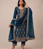 Teal pure viscose jacquard multi thread jari embroidered salwar suit