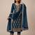 Teal pure viscose jacquard multi thread jari embroidered salwar suit