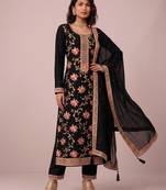 Black pure viscose jacquard sequence embroidered chinon silk salwar suit