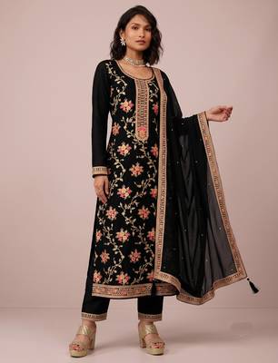 Black pure viscose jacquard sequence embroidered chinon silk salwar suit 2