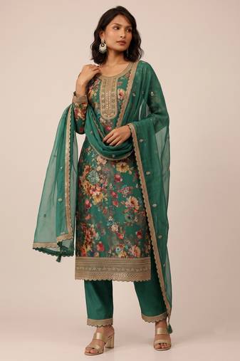 Green heavy chinon sequence embroidered festive wear salwar suit