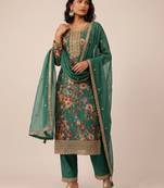 Green heavy chinon sequence embroidered festive wear salwar suit