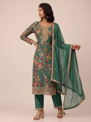 Green heavy chinon sequence embroidered festive wear salwar suit 2