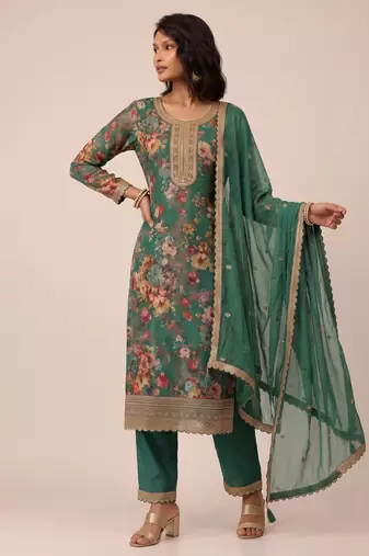 Green heavy chinon sequence embroidered festive wear salwar suit