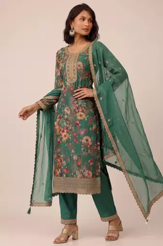 Green heavy chinon sequence embroidered festive wear salwar suit