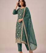 Light teal green heavy chinon jarkan sequence embroidered salwar suit