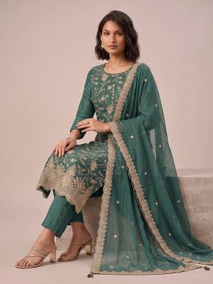 Light teal green heavy chinon jarkan sequence embroidered salwar suit 3