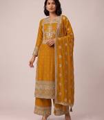 Mustard heavy faux georgette sequence embroidered party wear salwar suit