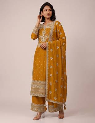Mustard heavy faux georgette sequence embroidered party wear salwar suit 2