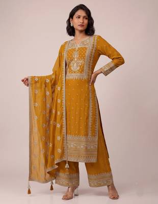 Mustard heavy faux georgette sequence embroidered party wear salwar suit 3