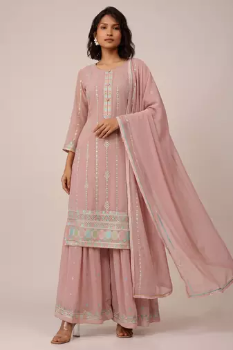 Light pink heavy georgette sequin embroidered elegant salwar suit