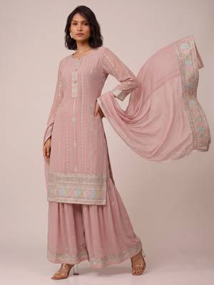 Light pink heavy georgette sequin embroidered elegant salwar suit 2