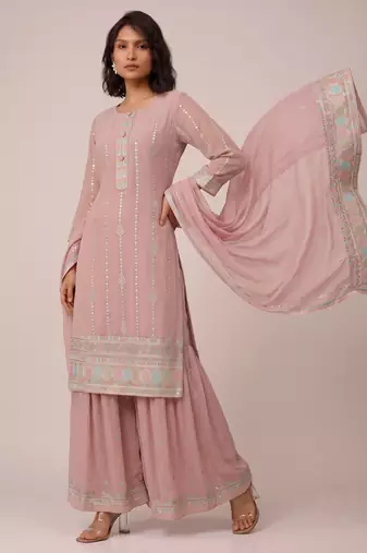 Light pink heavy georgette sequin embroidered elegant salwar suit